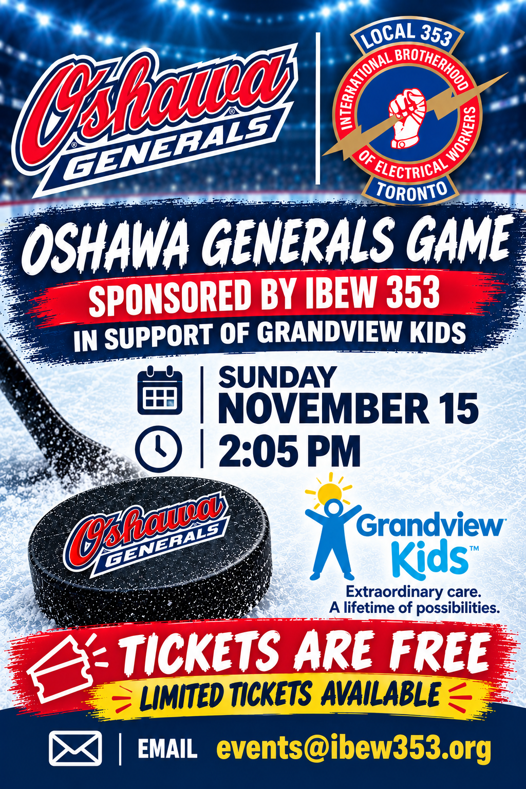 Ad for IBEW353 Sponsored Generals Hockey Game